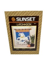Vintage Sunset Latchhook Unicorn New In Box Rare Design 19  X 16  Finished Size