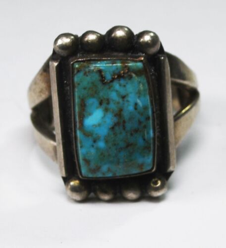 Sterling Silver Signed SS Vintage Rectangle Turquoise Ring 23mm Size 10.25 - Picture 3 of 5