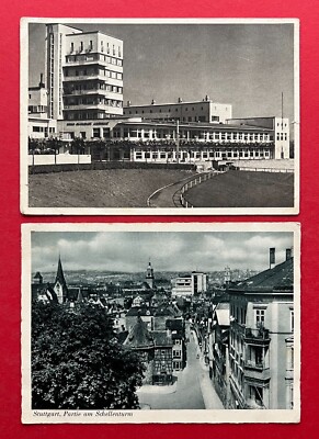 2 x Postcard Stuttgart 1950/57 Lot at the Clamp Tower (128806