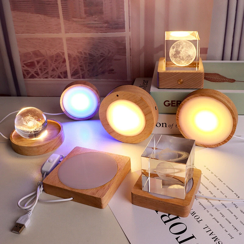 Wood Light Base Rechargeable Remote Control LED Lights Display