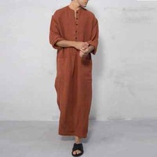 Muslim Men Robe Baggy Arab Islamic Thobe Jubba Kaftan Robes Clothing Long Gown