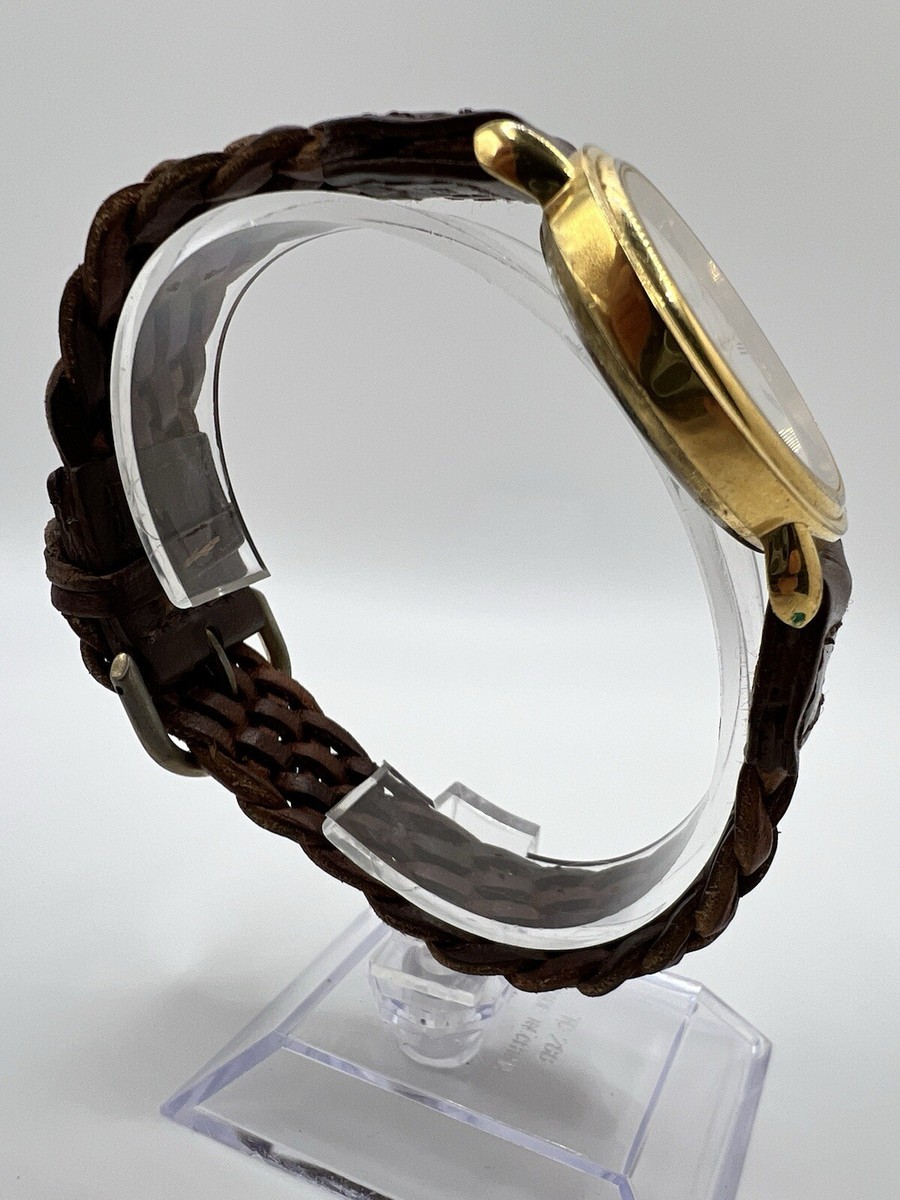 Rare Vintage 1992 Men's Guess Gold Watch Brown Braided Leather