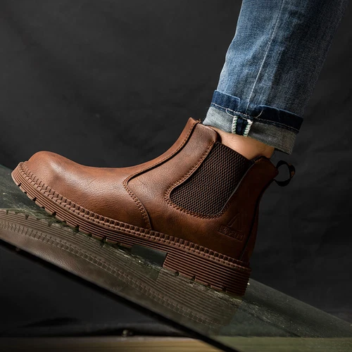 Women Men Leather Brown Safety Boots Work Shoes Steel Toe SlipOn Water Resistant - Bild 13 von 31