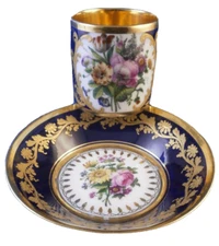 Antique 19tC Old Paris French Porcelain Cobalt Blue Floral Cup & Saucer Vieux de