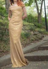 Beige Gown Size 00 Dress Gold Embroidery