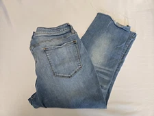 Womens Vigoss Marley Capri Mid Rise Blue Denim Jeans Stretch Raw Hem Size 18