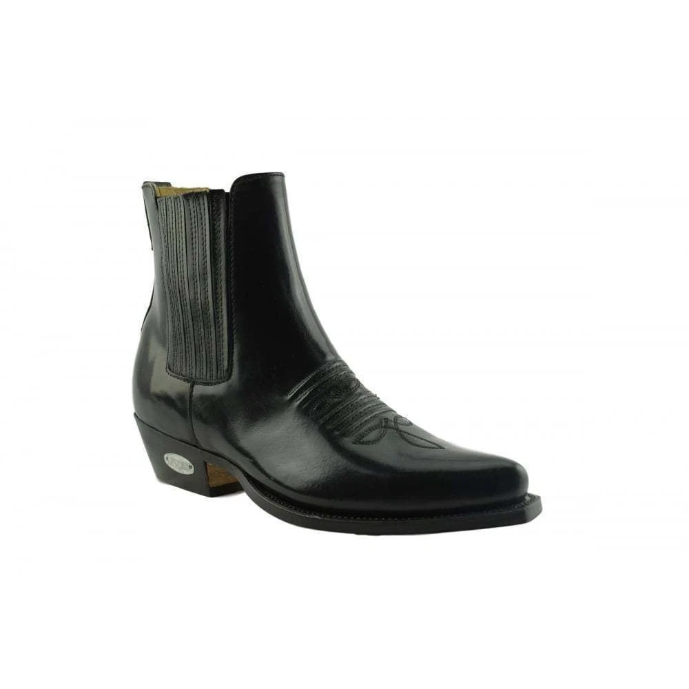 Loblan 298 Black High Shine Leather Cowboy Western Boots Clelsea