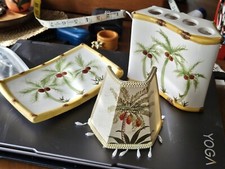Set Of Bathroom Ceramic Tropical Coconut Palm Toothbrush Holder Soap Dish Light
