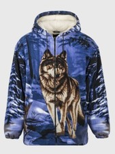 Wildkind Wolf Snow Grey Jacket Wolves Sherpa Fleece Hoodie Blue Sweater L-2X