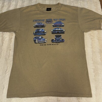 Vintage Route 66 T-Shirt Men's Size Large Tan Made In Usa Muscle Car Hot Rod 90s