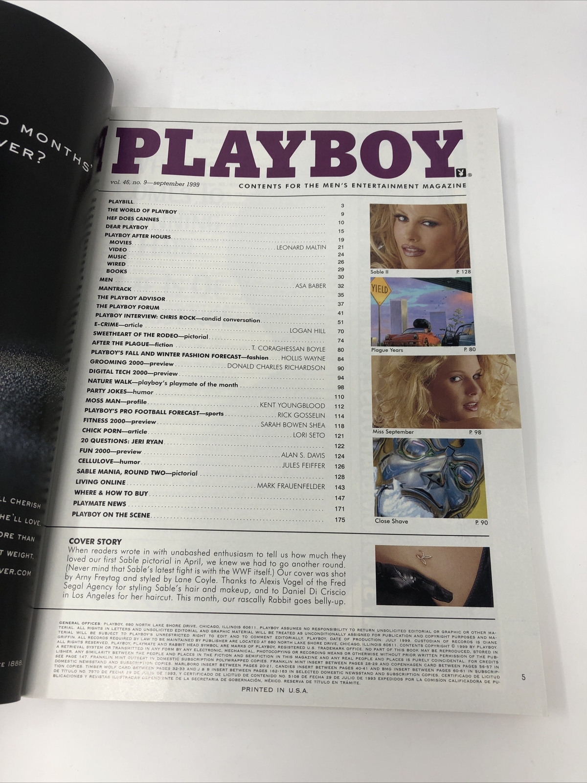 VTG Playboy Magazine with Centerfold September 1999 Sable Jeri Ryan