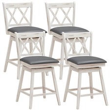 Set of 4 Barstools Swivel Counter Height Chairs w/Rubber Wood Legs Antique White