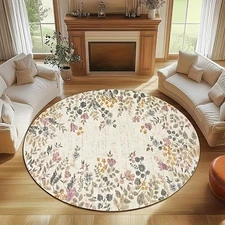 Luxury velvet area Mat -Bohemian vintage printed round Mat  Anti-slip backing, m