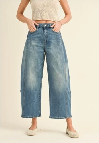 Miou Muse Barrel Jeans Size Large Denim Pants - Light Blue Washed