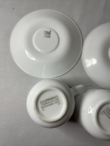 Vintage Corelle By Corning “Normandy” 8 Oz Coffee Cups Set Of 4 & 3 Saucers - Picture 10 of 12