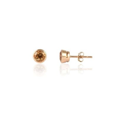 14k Yellow Gold Natural Citrine November Birthstone Solitaire Studs Earrings