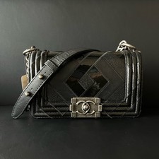 100 AUTH Chanel Black Caviar Quilted Leather Le Boy Small Flap Crossbody Bag SHW