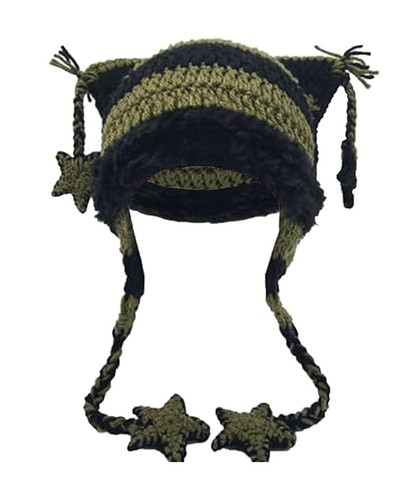 Y2k Beanie Knitted Hat Cute Cat Beanie Warm Loose Crochet Hat Women Black Gre...