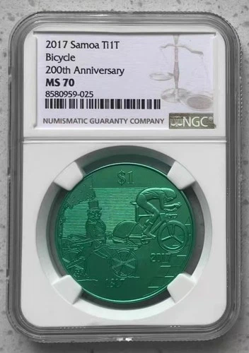 NGC MS70 2017 Samoa Titanium Coin - 200th Anniversary Bicycle