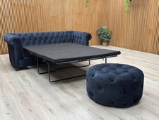 Very 'Chester' Sofa Bed + Round Footstool Navy Fabric Pull Out Sleeper Set NEW