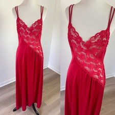 STUNNING VTG VAL MODE Pink Nylon  Lace Full-length Nightgown Lingerie M Read 