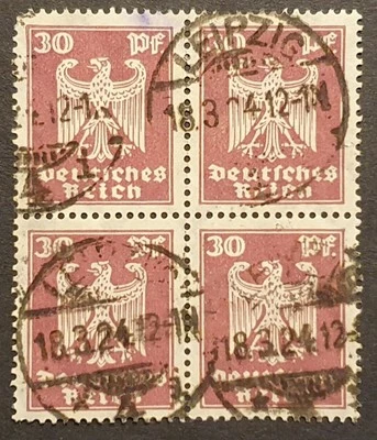Germany Stamps 1924 Airmail Eagle 30pf Claret Used block of 4 SG373 MI359 - Image 1 of 2