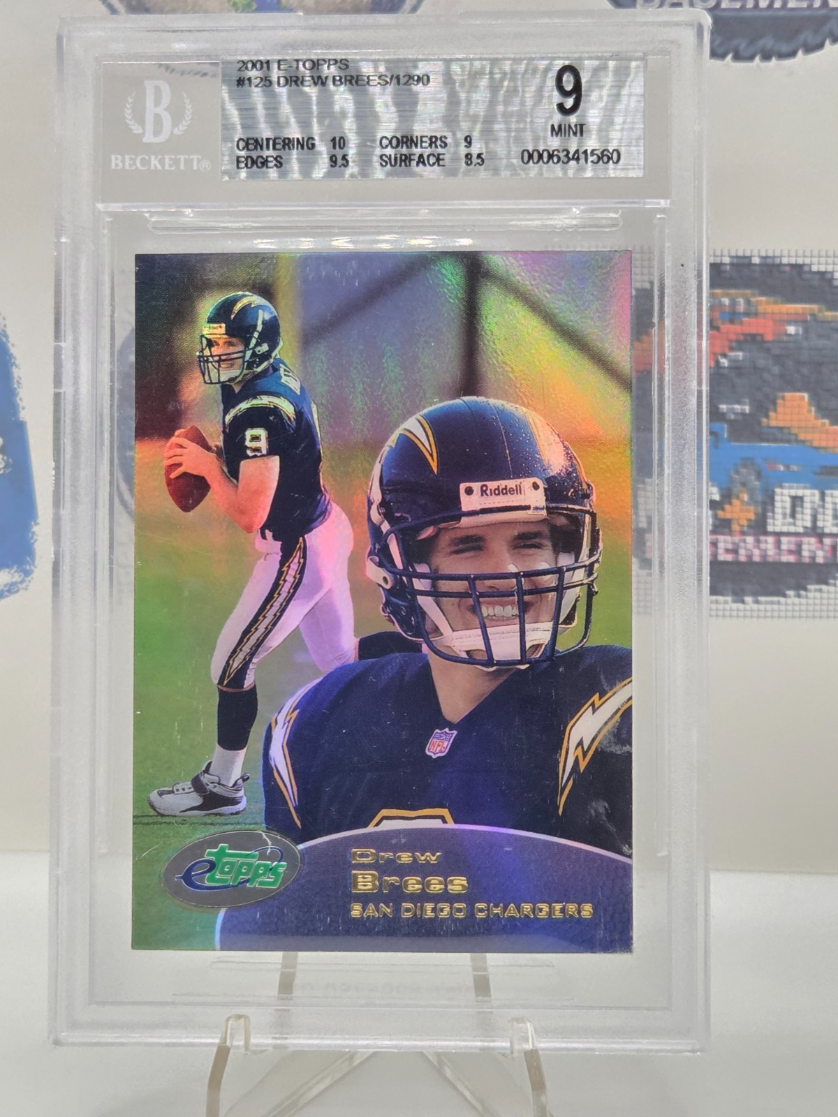 2001 E-Topps Drew Brees RC #125 Ltd. Ed. to 1290 BGC 9 Mint (10 sub) Holo style