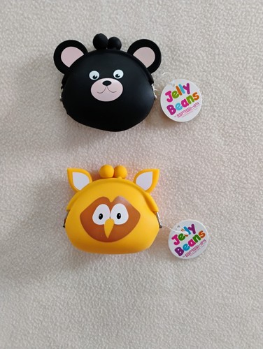 LOT OF 2 JELLY BEANS RUBBERIZED COIN PURSES NWT Cute Animal Faces - Picture 1 of 4