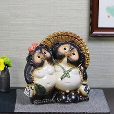 Shigaraki Ware Tanuki Pair Figurine, Size 8 (...
