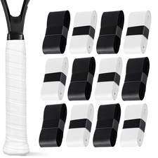 12 Pieces Tennis Racket Grip Tape, 6 Black  6 White Precut Badminton Overgri...