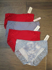 4-PACK SOMA EMBRACEABLE LACE HIGH LEG PANTIES RED/LAVENDER/BLUE SIZE SMALL