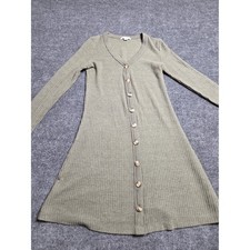American Eagle Womens Olive Green Ribbed Waffle Knit Button Front Mini Dress S