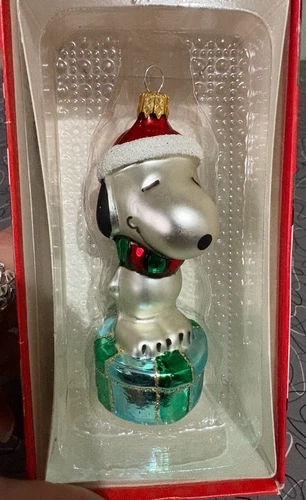 Snoopy Peanuts Ornament Kurt S Adler Glass Christmas Hanging Hand Crafted 4 3/8"