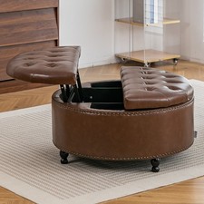 80cm Round Button Chesterfield PU Leather Footstool Ottoman Coffee Table Stool