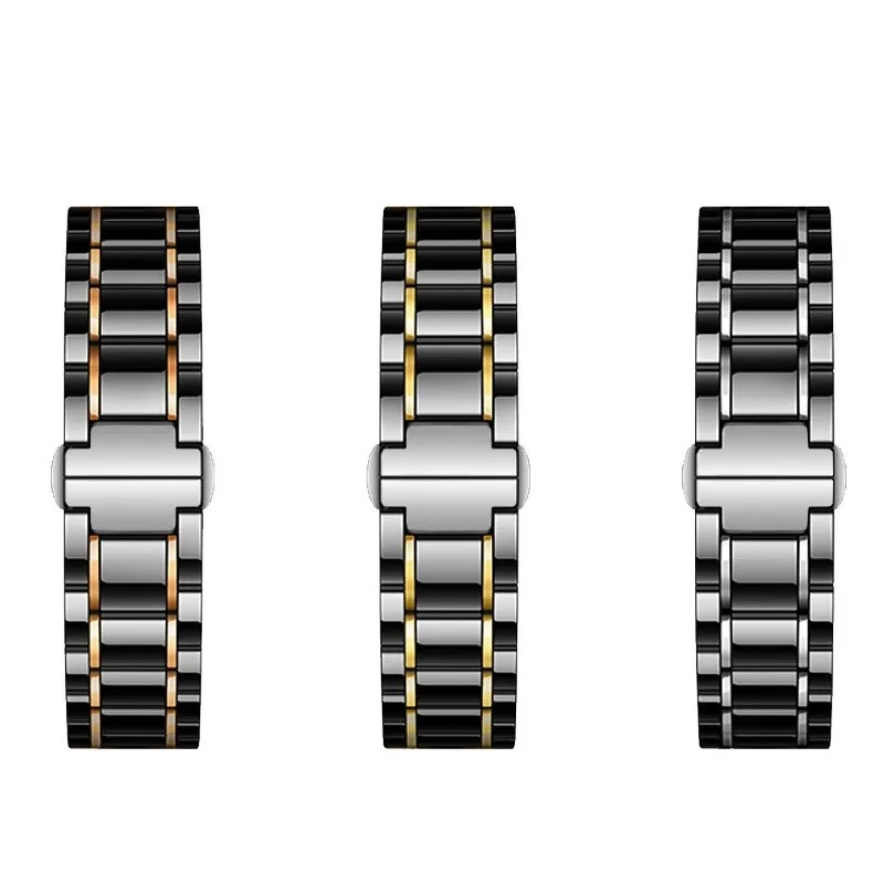 Correa de reloj de cerámica pulida de 14-24 mm de liberación rápida correa de acero inoxidable premium Foto 3 de 4
