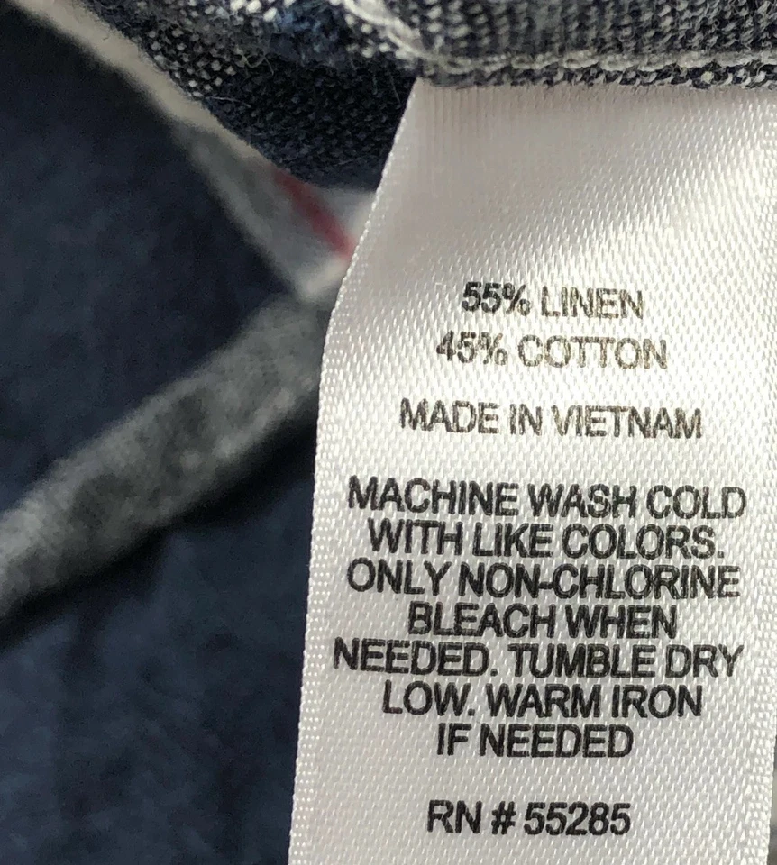 Express Men’s Large Blue Red White Plaid Button Up Shirt Linen Cotton Blend - Image 4 of 4