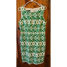 Nine West Dress Size 12 Sleeveless Green White Diamond Print Career