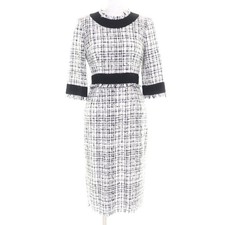 DOLCE&GABBANA Alpaca Mohair Blend Cut-off Long Tweed Dress White Black Size 36