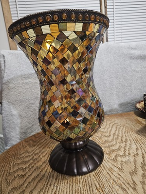 #ad PARTYLITE Hurricane Mosaic Stained Glass Candle Holder GLOBAL FUSION 12” $50.00