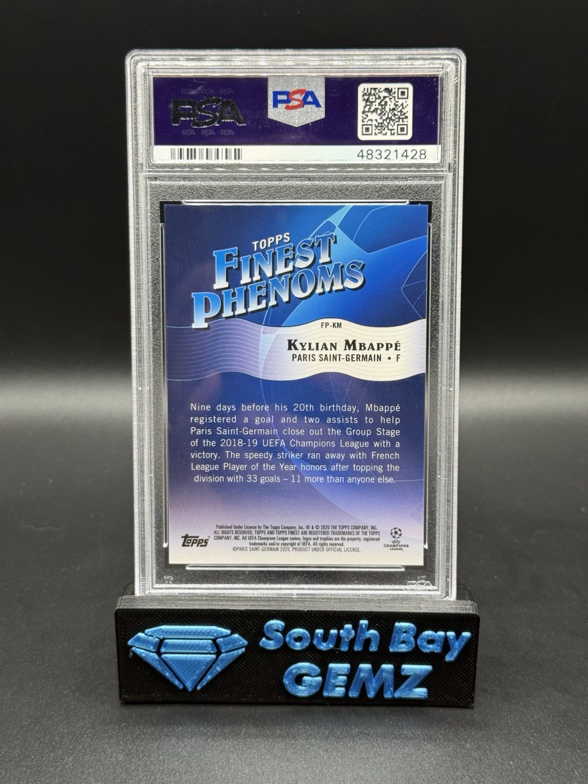 2019 Topps Finest UCL Finest Phenoms KYLIAN MBAPPE #FP-KM GEM MT PSA 10 view 3