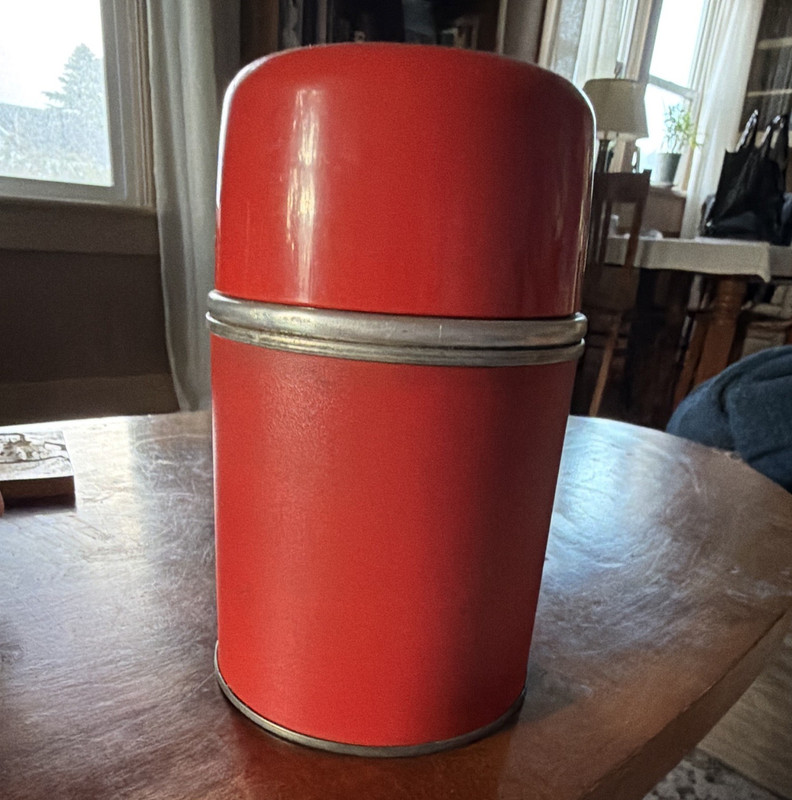 Vintage Rexall Thermos Metal Red Vacuum Bottle Thermos Pint