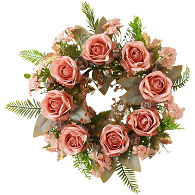 Künstlicher Seidenkranz 35 cm mit Vintage Rosen Frühling Home Office für DEKO