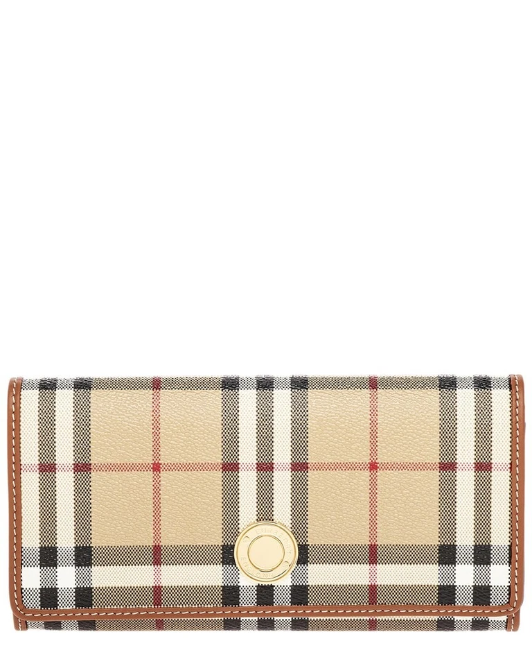 Cartera continental para mujer Burberry Check de lona electrónica y cuero beige