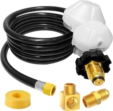 12FT F273684 Propane Hose with 2-Stage Regulator, POL Fitting, 3/8in MP Black 