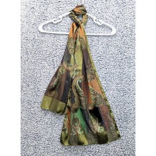 Boho Paisley Semi Sheer Rectangle Scarf Metallic Artsy Patchwork Brown Green