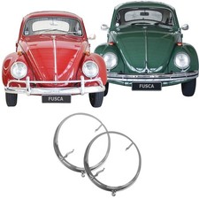 Pair Headlight Rims Front Rings Chromed Steel Diagonal Vw T1 Bug Beetle Bus -67