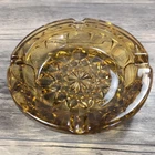 Glass Ashtray Anchor Hocking Fairfield Amber Gold Vintage Starburst 6" Heavy MCM