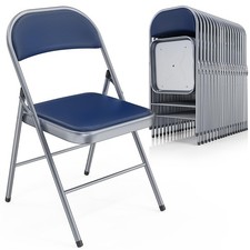 20 Pack Folding Chairs Padded Seats Metal Frame PU Leather Capacity 350 lbs Blue
