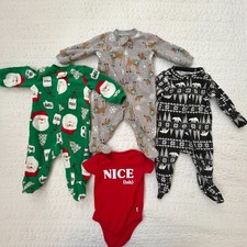 0-3m Christmas Fleece Pjs, Pajamas, shirt lot of 4 Holiday