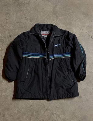 VTG Alpinestars Men s Black Striped Insulated Long Winter Puffer Jacket Sz L